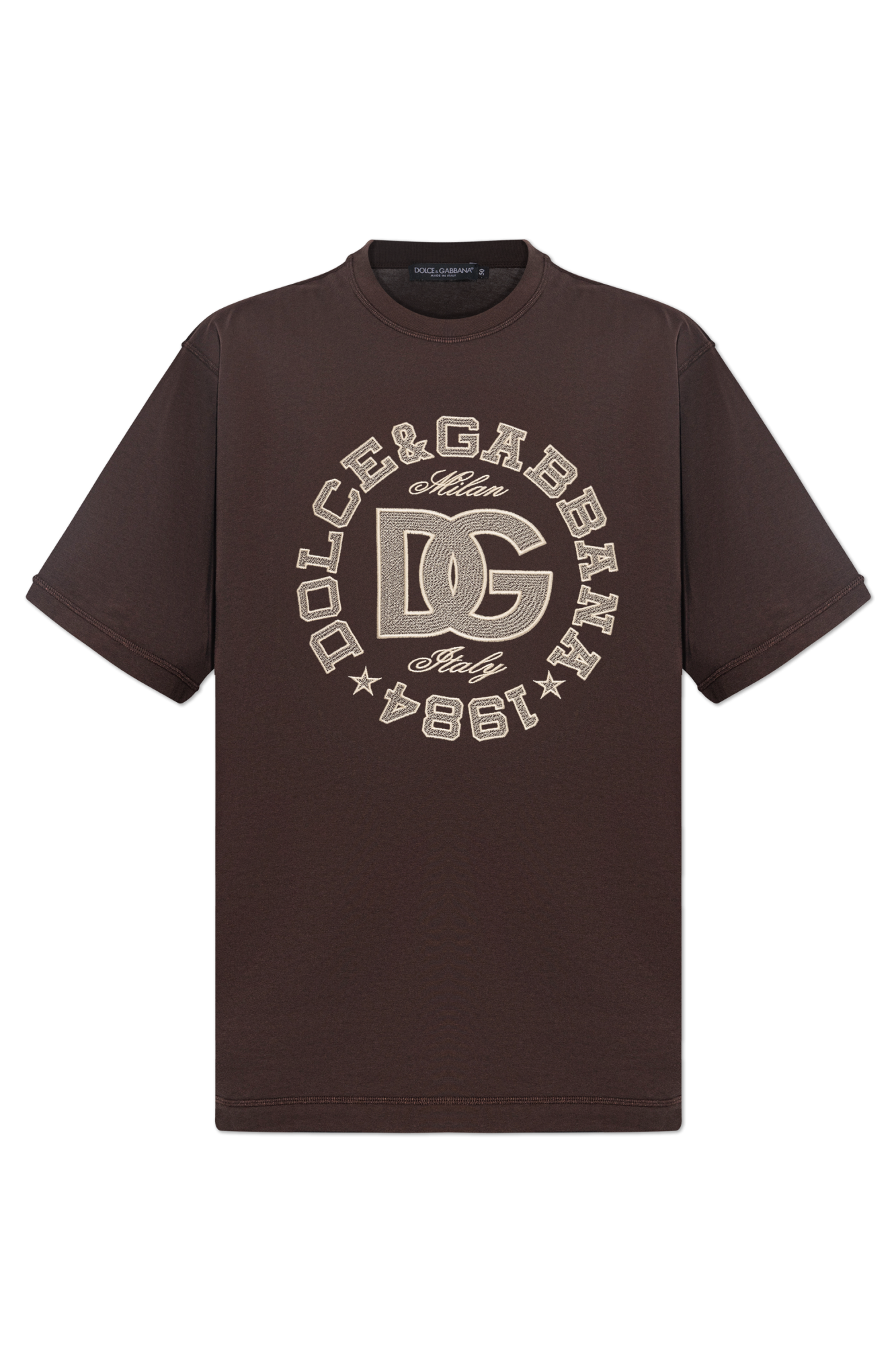 Brown T-shirt with embroidered logo Dolce & Gabbana - Vitkac GB